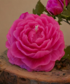 Bougie fleur rose ancienne cire d'abeille